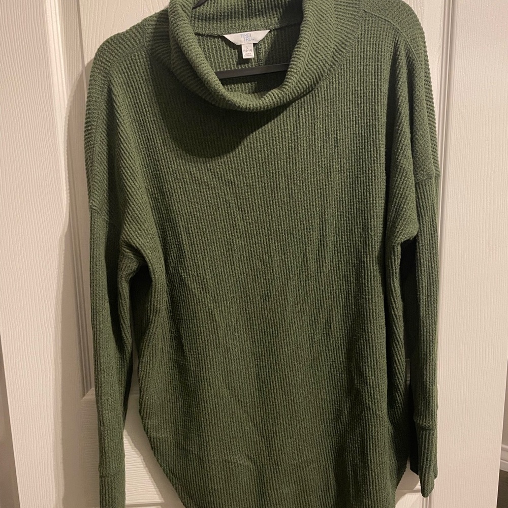Time and Tru Olive Green Cowl Neck Sweater
